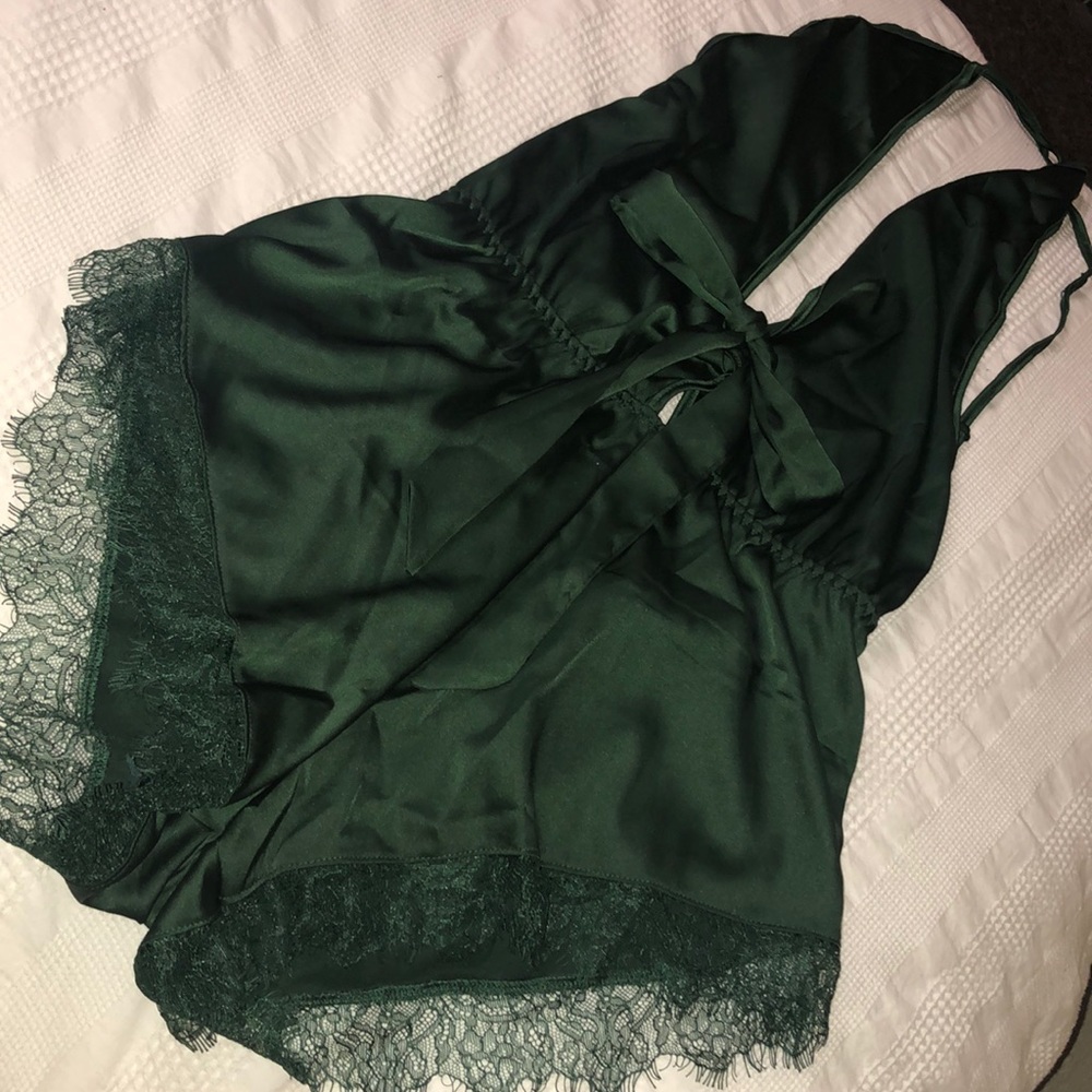 Lingerie Women’s Green Lace Silk Satin Intimates